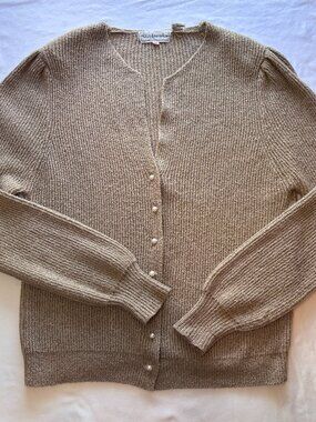 Vintage Stitchworks Pearl Button Cardigan Beige Taupe Medium